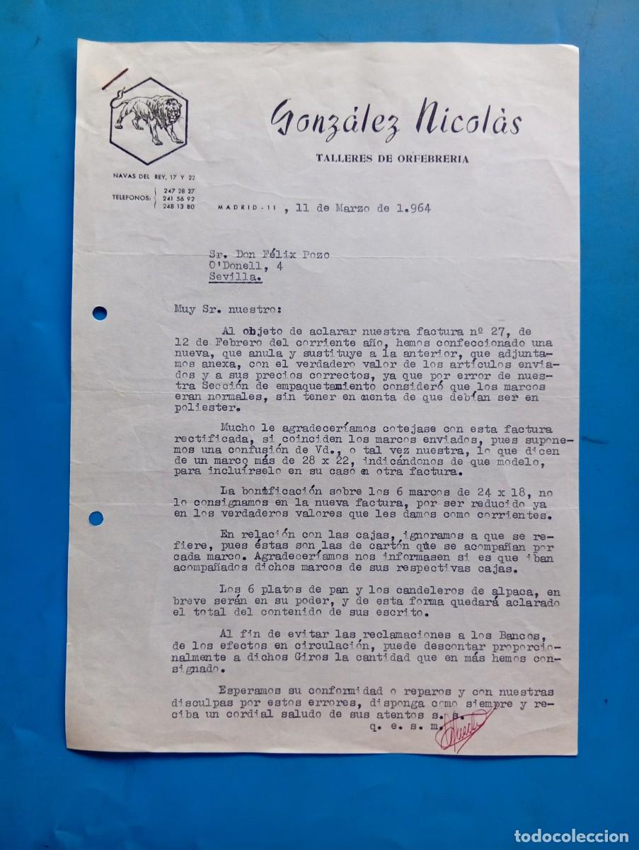 Cartas comerciales: CARTA COMERCIAL. MADRID. 1964. TALLERES DE ORFEBRER&Iacute;A. GONZALEZ NICOL&Aacute;S.
