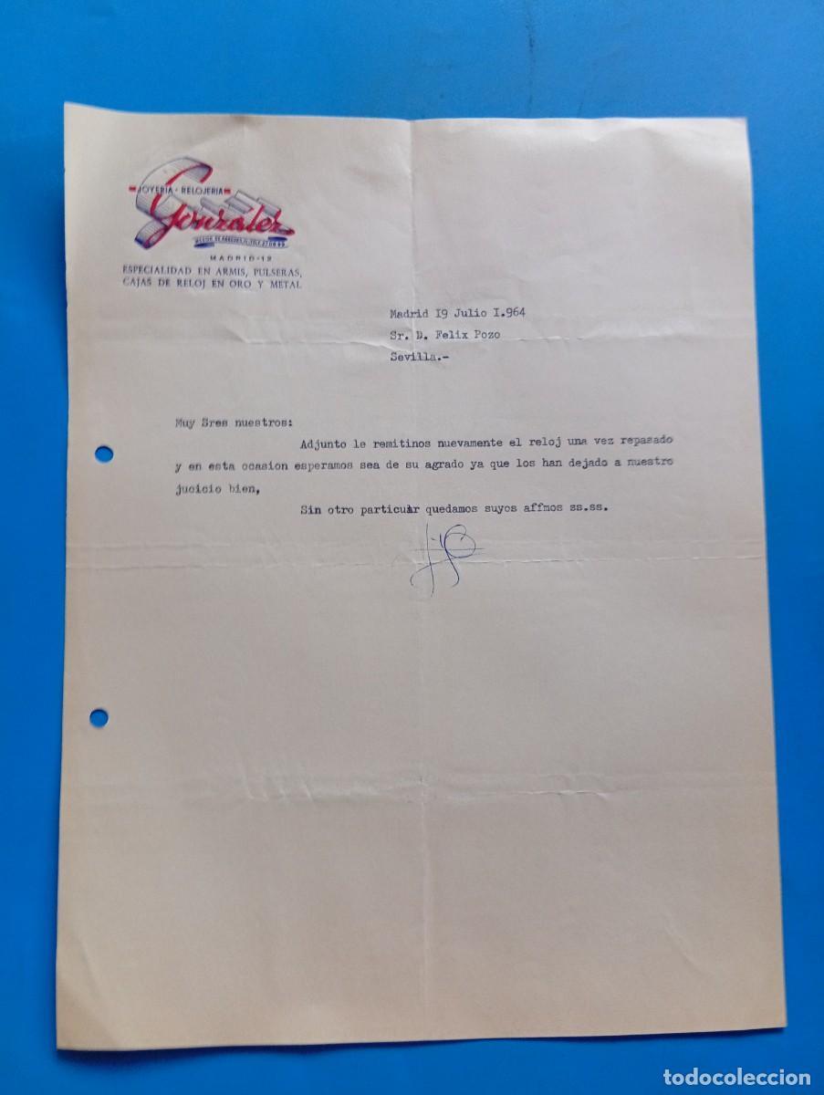 Cartas comerciales: CARTA COMERCIAL. MADRID. 1964. JOYER&Iacute;A-RELOJER&Iacute;A. ESPECIALIDAD EN PULSERAS-CAJAS DE RELOJ. GONZ&Aacute;LEZ.