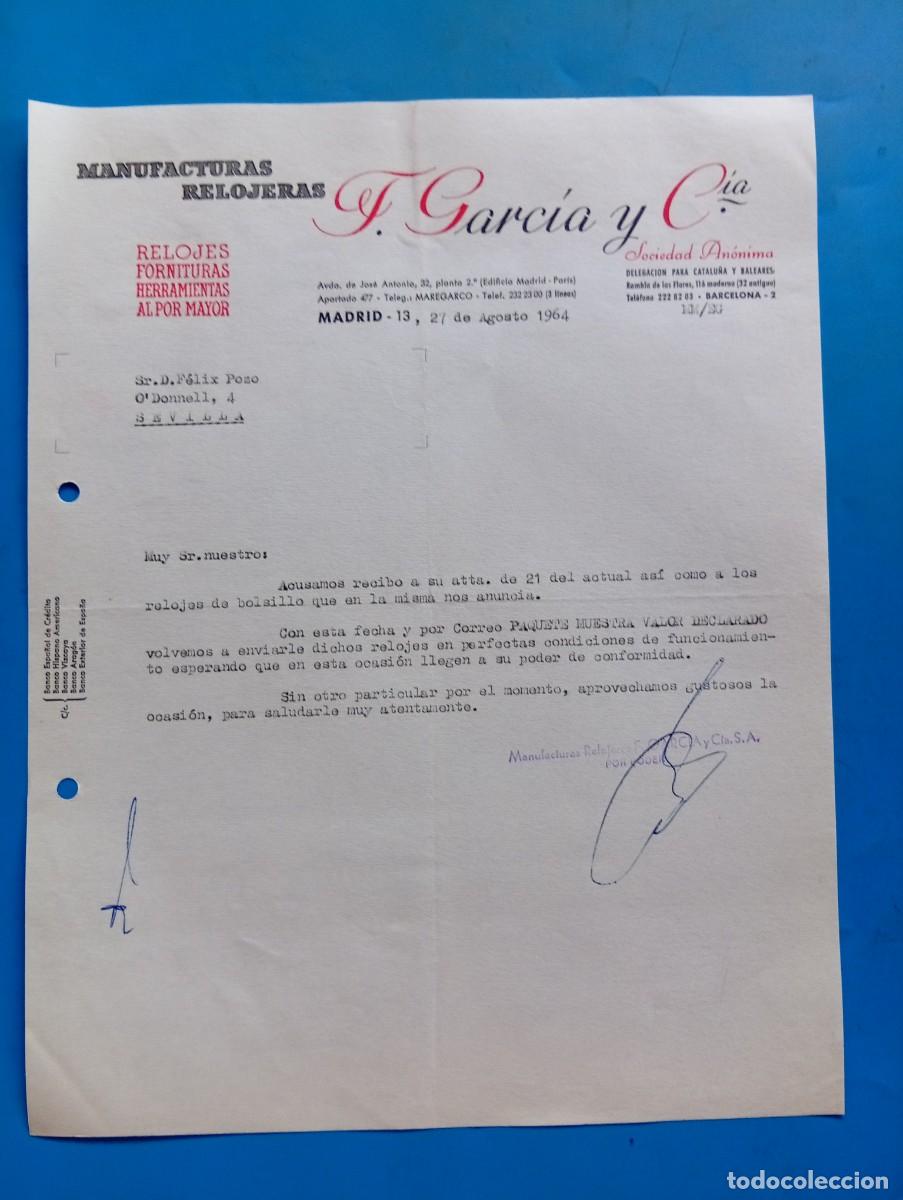 Cartas comerciales: CARTA COMERCIAL. MADRID. 1964. RELOJES, FORNITURA, HERRAMIENTAS AL POR MAYOR. F. GARCIA Y C&ordf;.