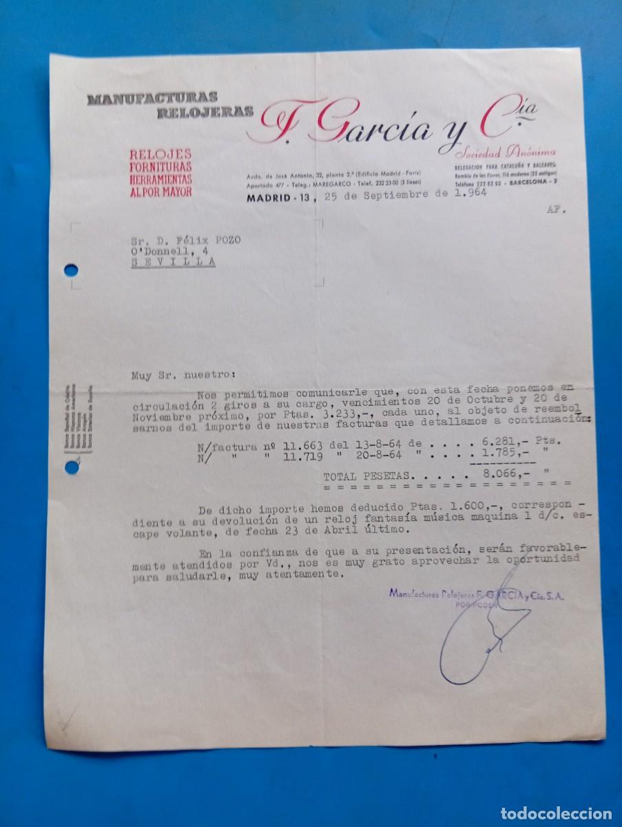 Cartas comerciales: CARTA COMERCIAL. MADRID. 1964. RELOJES, FORNITURA, HERRAMIENTAS AL POR MAYOR. F. GARCIA Y C&ordf;.