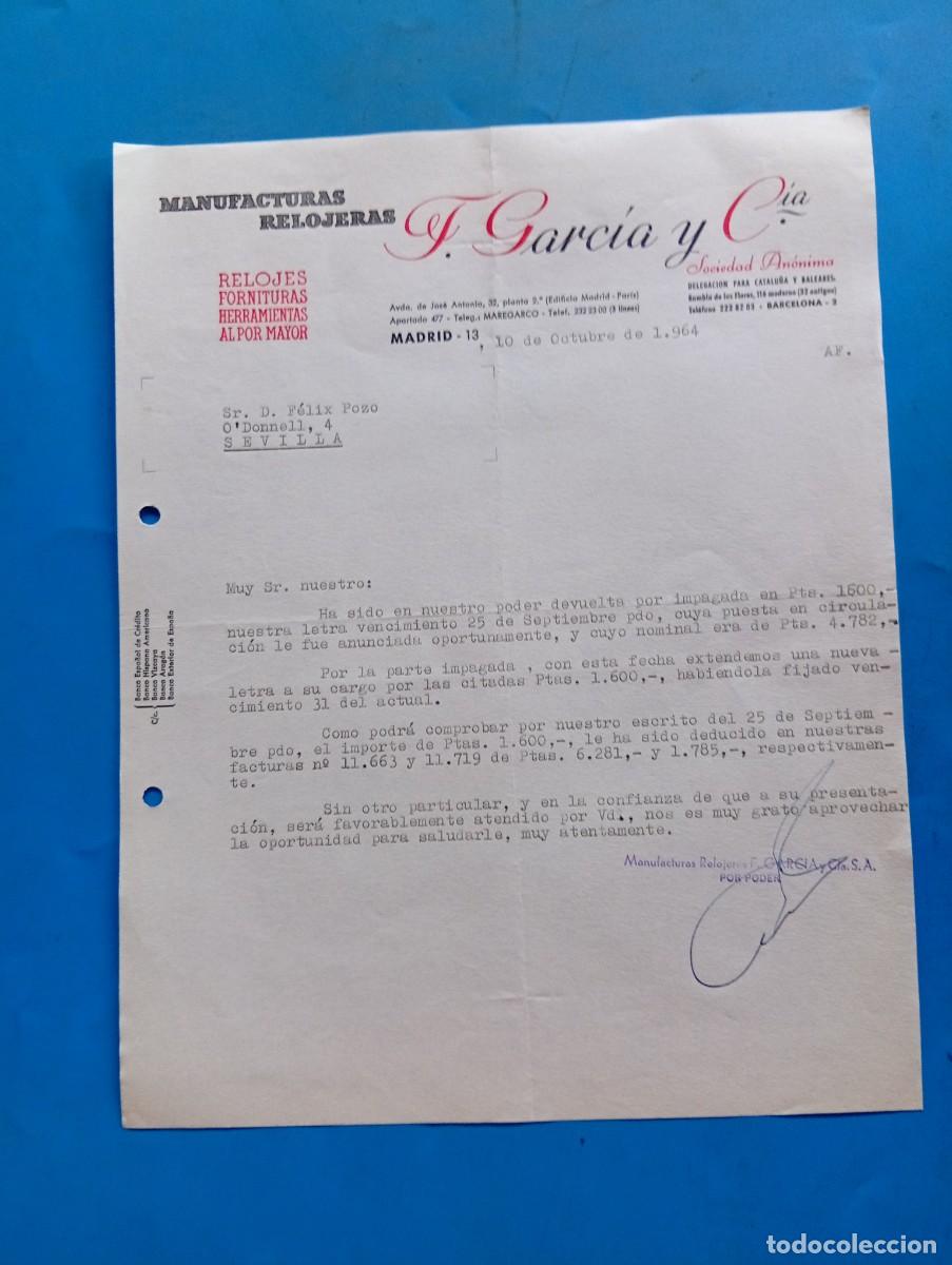 Cartas comerciales: CARTA COMERCIAL. MADRID. 1964. RELOJES, FORNITURA, HERRAMIENTAS AL POR MAYOR. F. GARCIA Y C&ordf;.