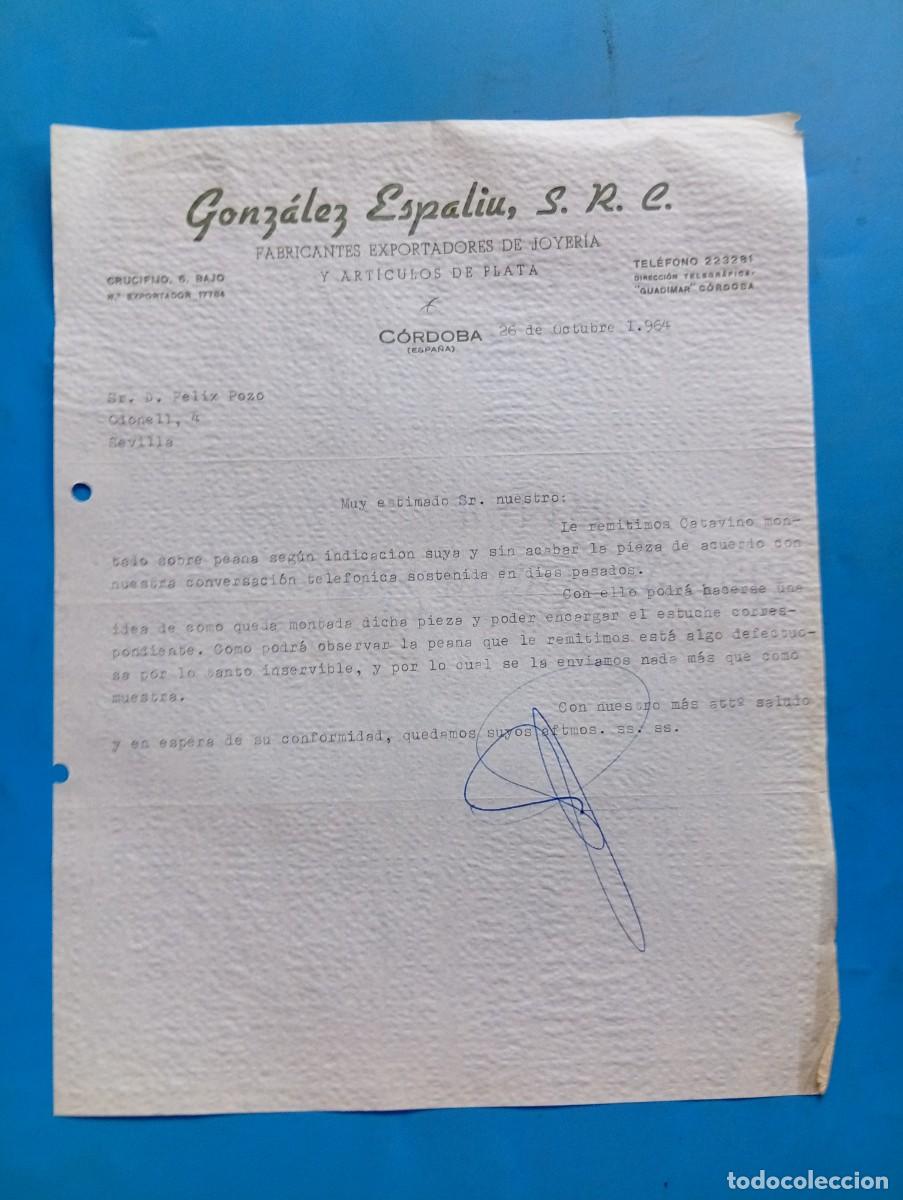 Cartas comerciales: CARTA COMERCIAL. C&Oacute;RDOBA. 1964. FABRICANTES EXPORTADORES DE JOYER&Iacute;A. GONZ&Aacute;LEZ ESPALIU, S.R.C.