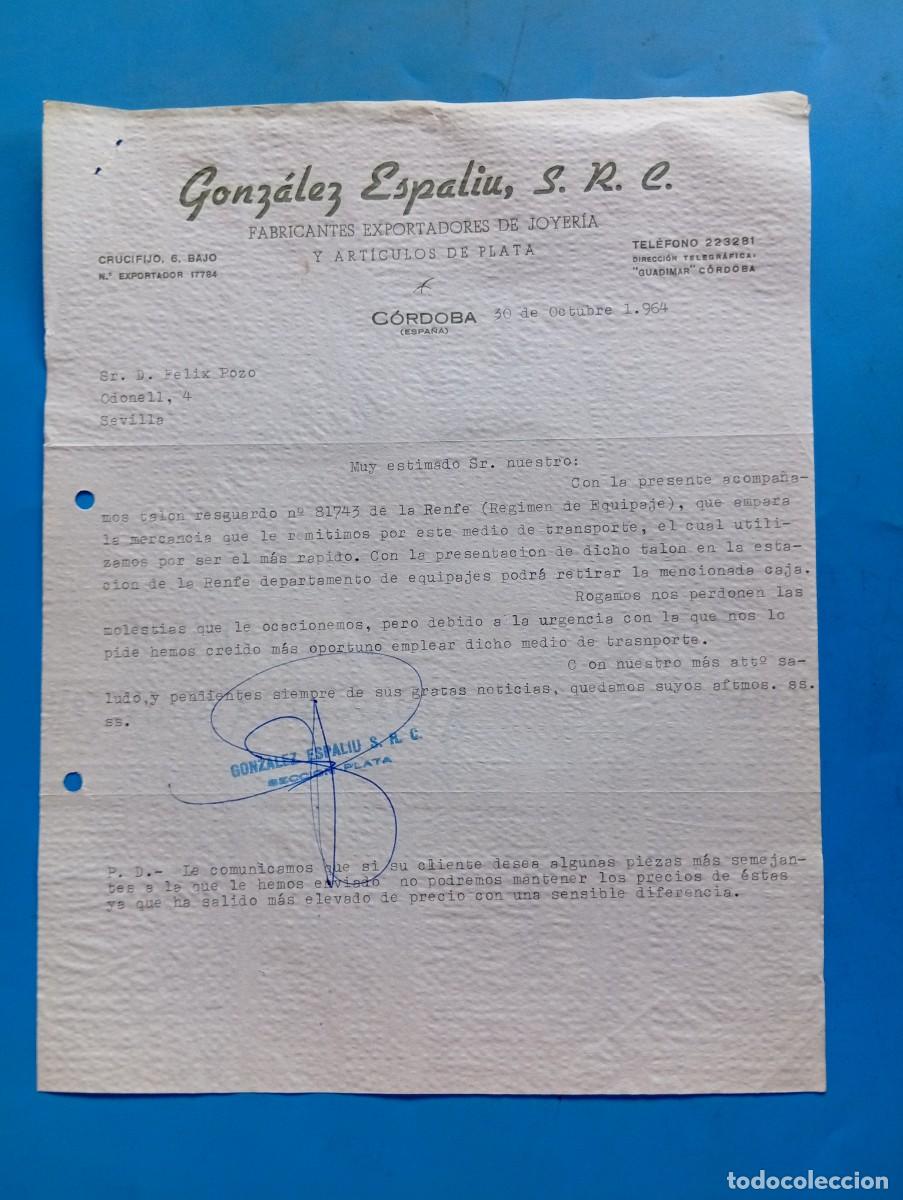 Cartas comerciales: CARTA COMERCIAL. C&Oacute;RDOBA. 1964. FABRICANTES EXPORTADORES DE JOYER&Iacute;A. GONZ&Aacute;LEZ ESPALIU, S.R.C.