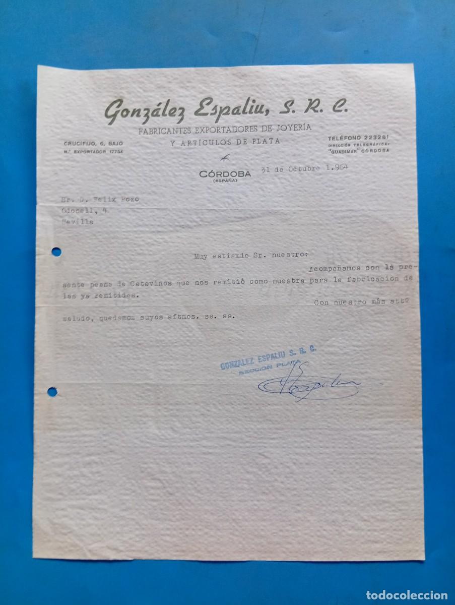 Cartas comerciales: CARTA COMERCIAL. C&Oacute;RDOBA. 1964. FABRICANTES EXPORTADORES DE JOYER&Iacute;A. GONZ&Aacute;LEZ ESPALIU, S.R.C.