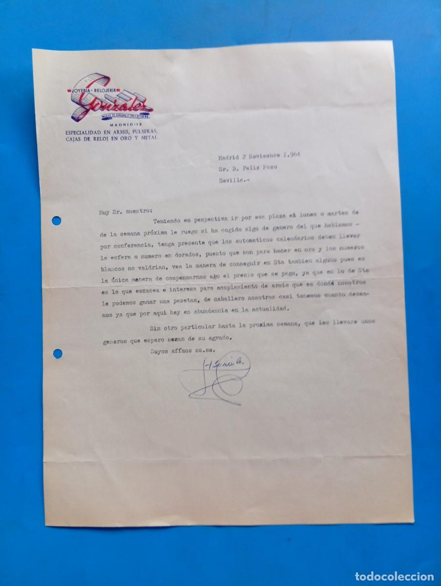 Cartas comerciales: CARTA COMERCIAL. MADRID. 1964. JOYER&Iacute;A-RELOJER&Iacute;A. ESPECIALIDAD EN PULSERAS-CAJAS DE RELOJ. GONZ&Aacute;LEZ.