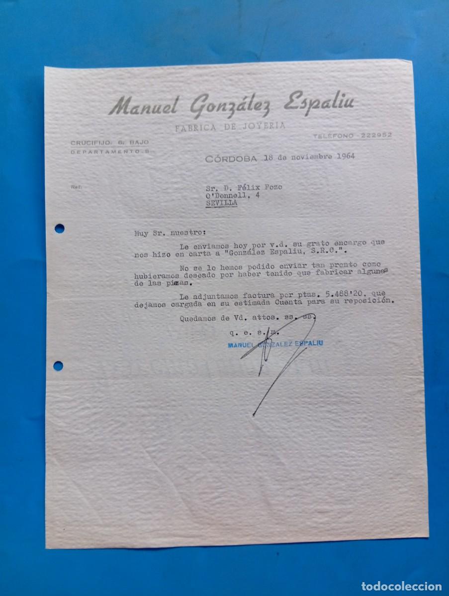 Cartas comerciales: CARTA COMERCIAL. C&Oacute;RDOBA. 1964. F&Aacute;BRICA DE JOYER&Iacute;A. MANUEL GONZ&Aacute;LEZ ESPALIU.