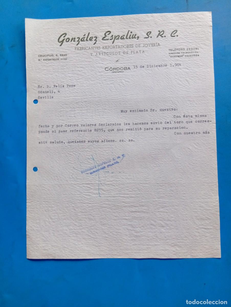 Cartas comerciales: CARTA COMERCIAL. C&Oacute;RDOBA. 1964. FABRICANTES EXPORTADORES DE JOYER&Iacute;A. GONZ&Aacute;LEZ ESPALIU, S.R.C.