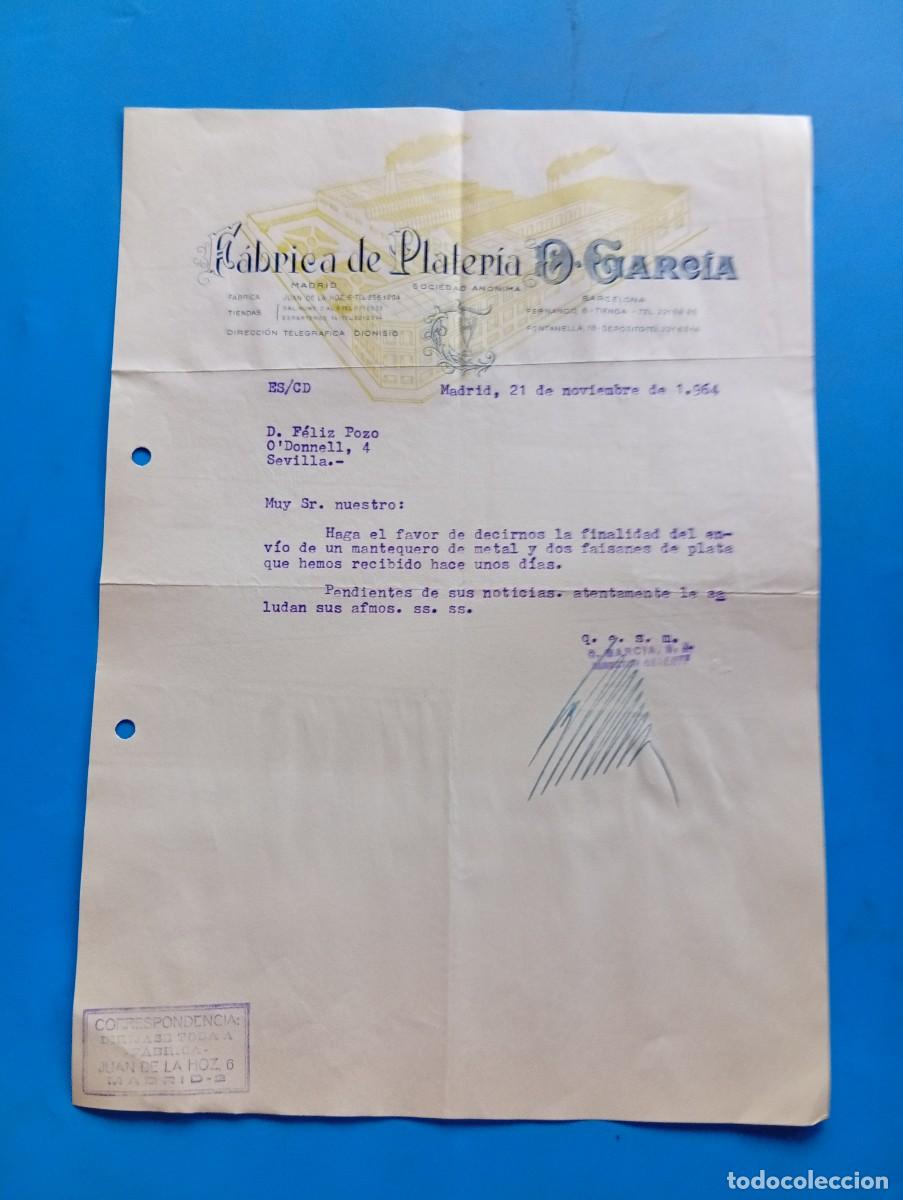 Cartas comerciales: CARTA COMERCIAL. MADRID. 1964. F&Aacute;BRICA DE PLATERIA. D. GARCIA.
