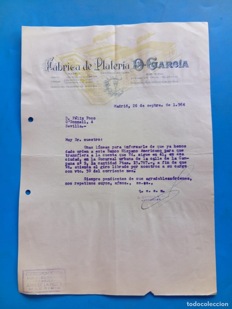 Cartas comerciales: CARTA COMERCIAL. MADRID. 1964. F&Aacute;BRICA DE PLATERIA. D. GARCIA.