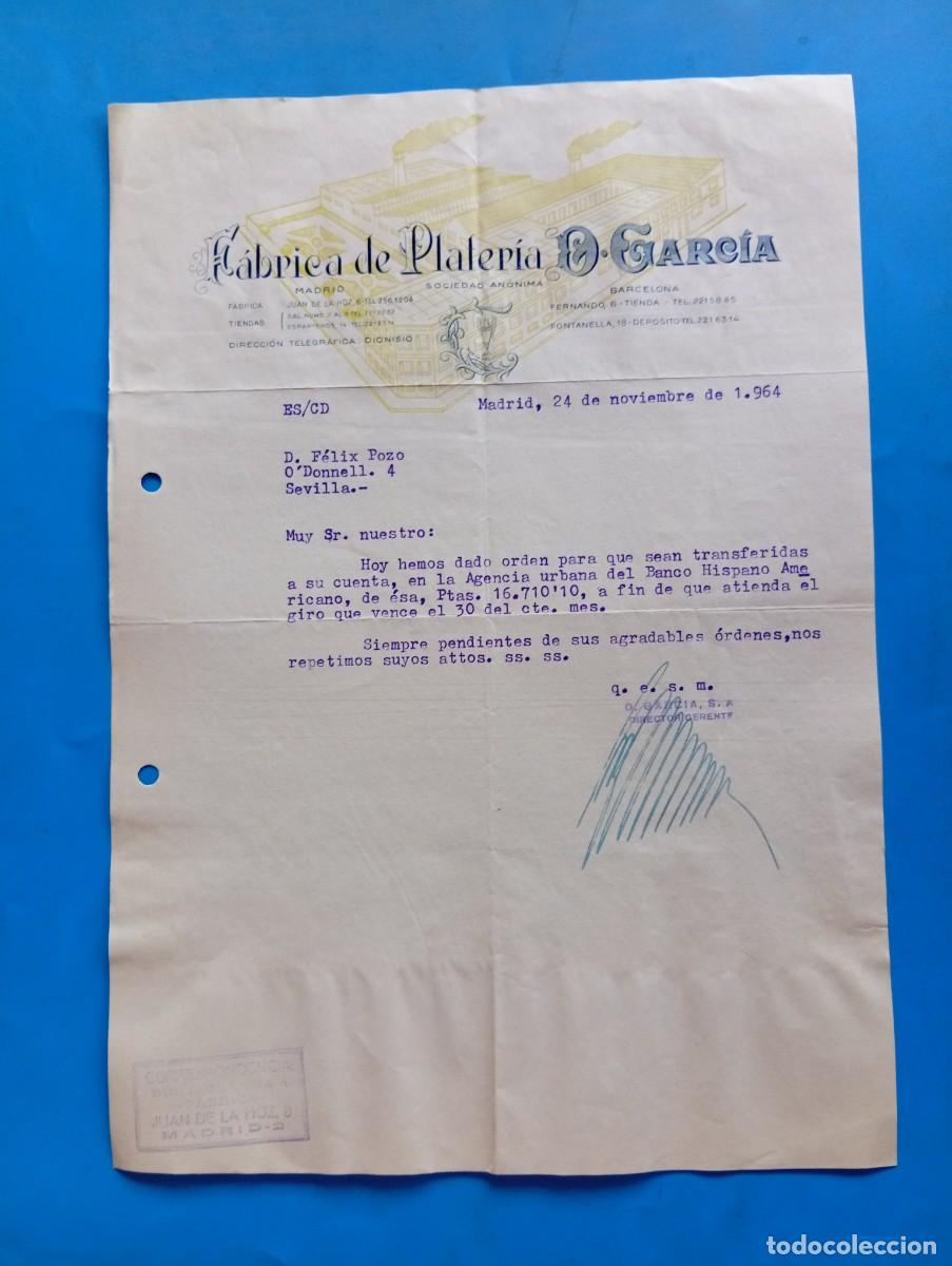 Cartas comerciales: CARTA COMERCIAL. MADRID. 1964. F&Aacute;BRICA DE PLATERIA. D. GARCIA.