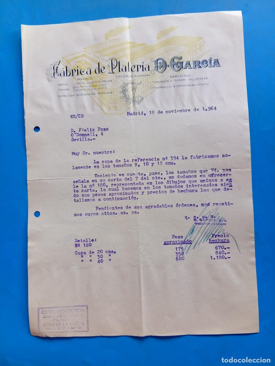 Cartas comerciales: CARTA COMERCIAL. MADRID. 1964. F&Aacute;BRICA DE PLATERIA. D. GARCIA.