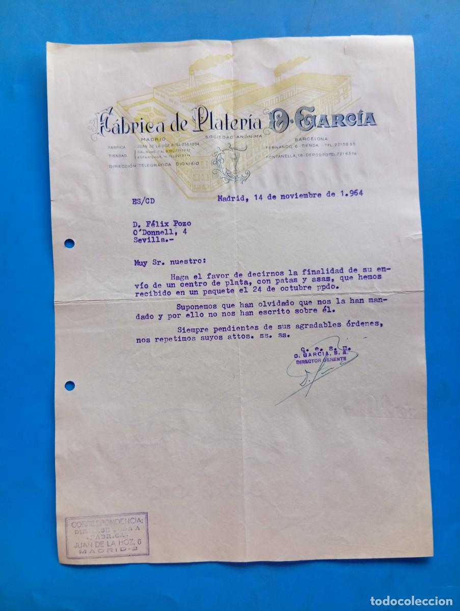 Cartas comerciales: CARTA COMERCIAL. MADRID. 1964. F&Aacute;BRICA DE PLATERIA. D. GARCIA.