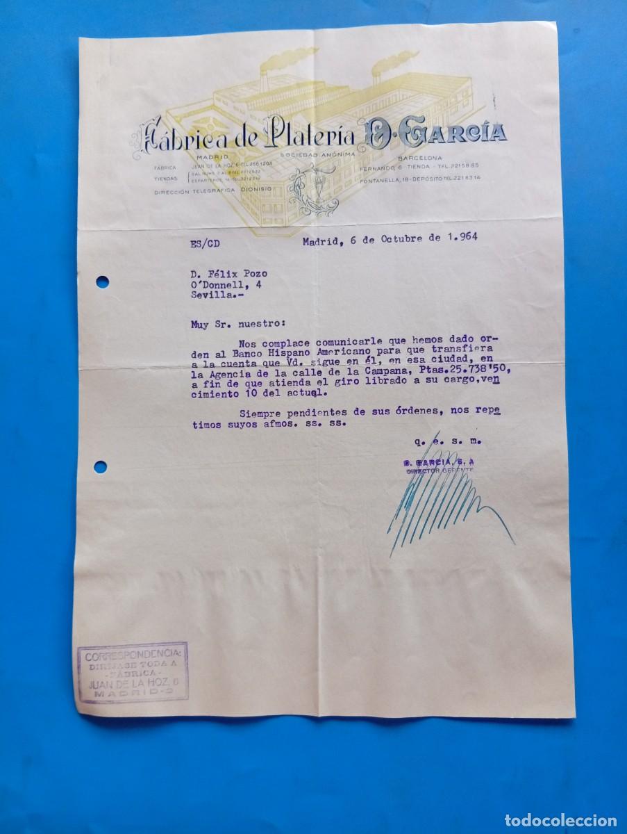 Cartas comerciales: CARTA COMERCIAL. MADRID. 1964. F&Aacute;BRICA DE PLATERIA. D. GARCIA.