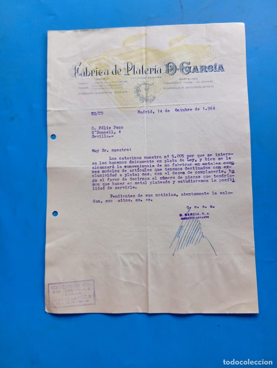 Cartas comerciales: CARTA COMERCIAL. MADRID. 1964. F&Aacute;BRICA DE PLATERIA. D. GARCIA.