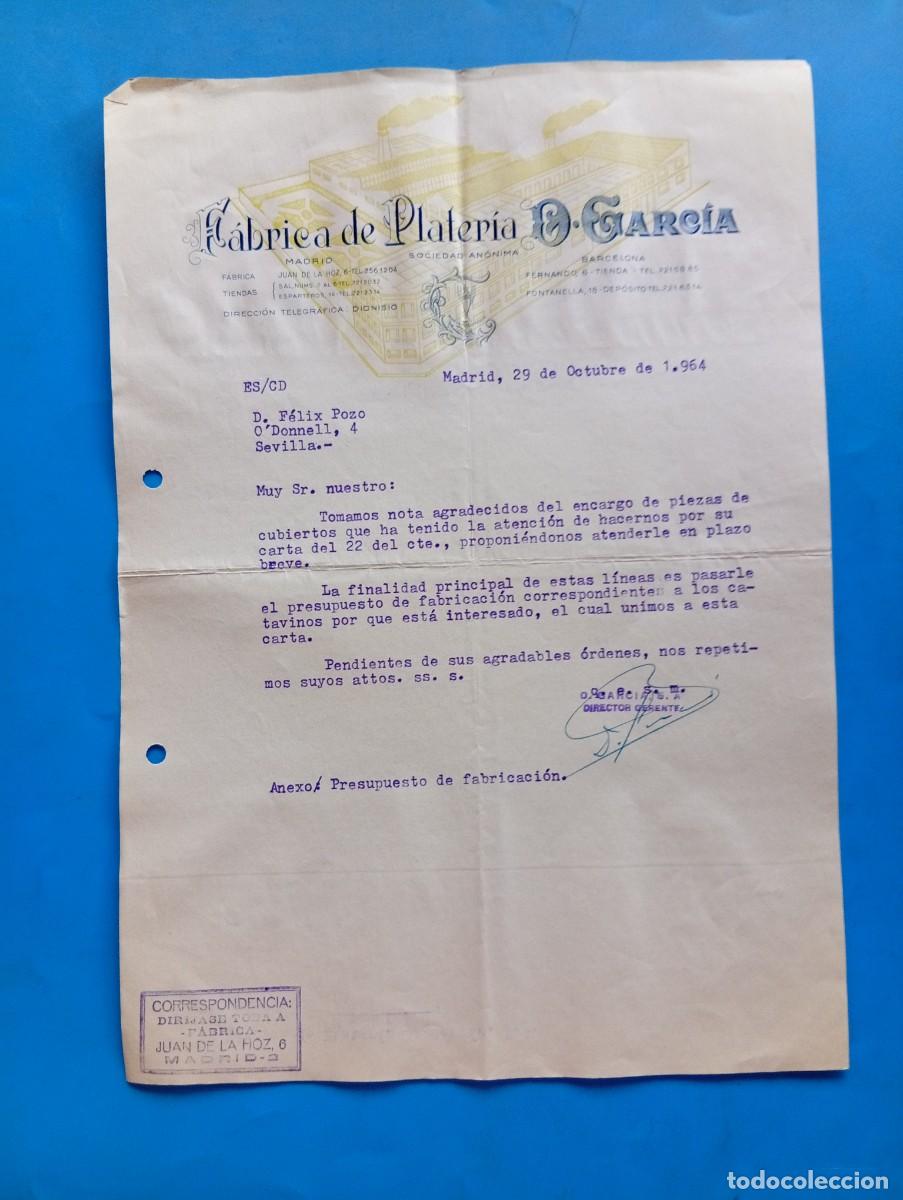 Cartas comerciales: CARTA COMERCIAL. MADRID. 1964. F&Aacute;BRICA DE PLATERIA. D. GARCIA.
