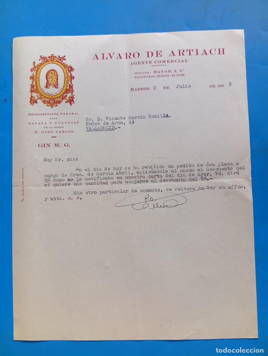 Cartas comerciales: CARTA COMERCIAL. MADRID. 1958. ALVARO DE ARTIACH. AGENTE COMERCIAL.