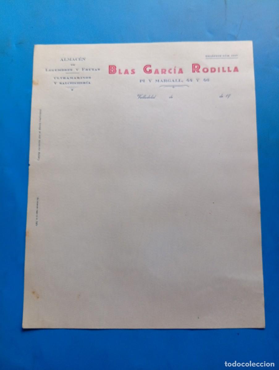 Cartas comerciales: CARTA COMERCIAL. VALLADOLID. ALMACEN DE LEGUMBRES-FRUTAS. ULTRAMARINOS-SALCHICHERIA. BLAS G&ordf;.RODILLA
