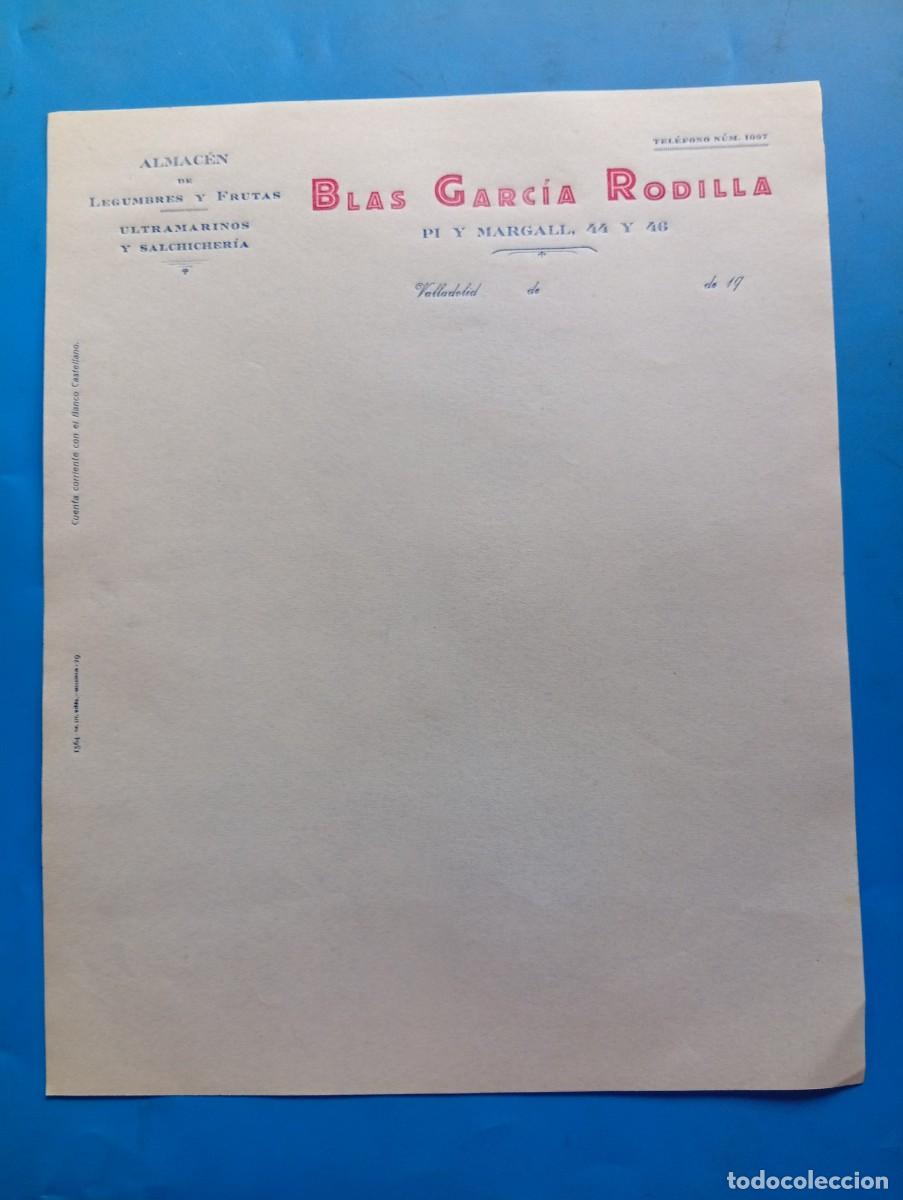 Cartas comerciales: CARTA COMERCIAL. VALLADOLID. ALMACEN DE LEGUMBRES-FRUTAS. ULTRAMARINOS-SALCHICHERIA. BLAS G&ordf;.RODILLA