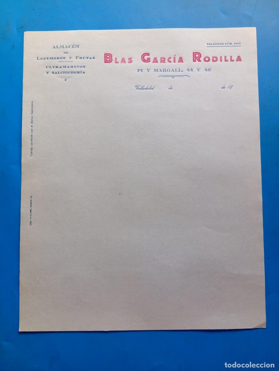 Cartas comerciales: CARTA COMERCIAL. VALLADOLID. ALMACEN DE LEGUMBRES-FRUTAS. ULTRAMARINOS-SALCHICHERIA. BLAS G&ordf;.RODILLA