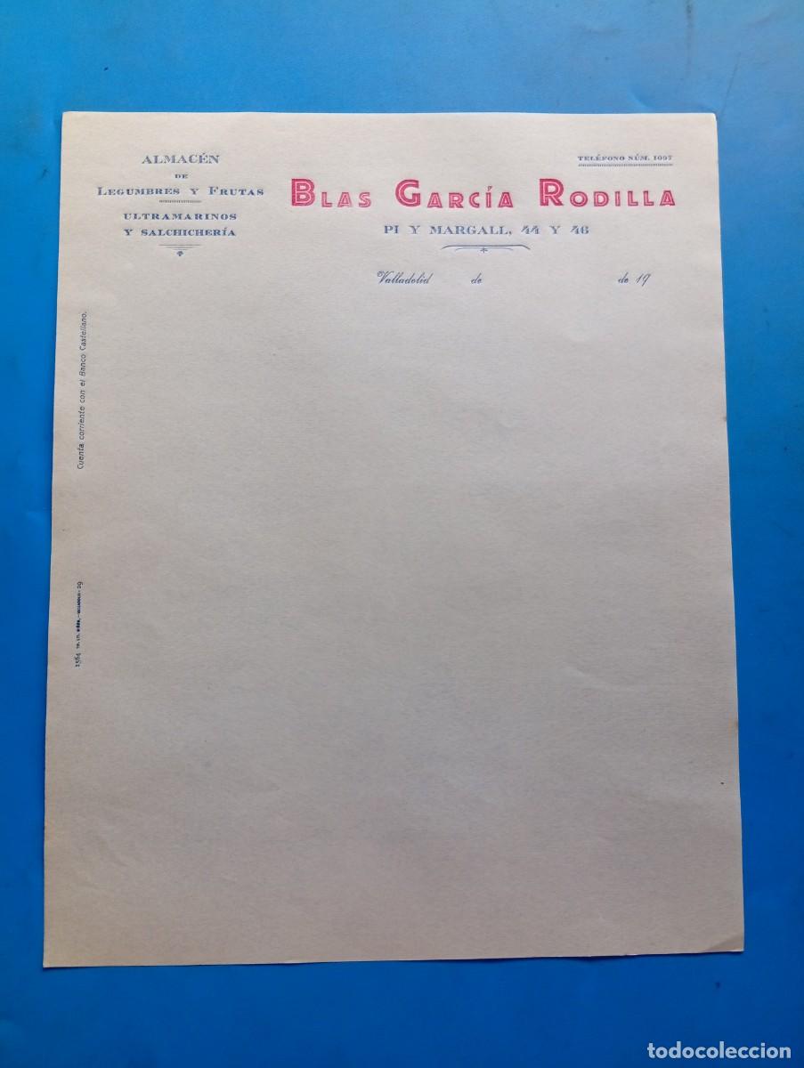 Cartas comerciales: CARTA COMERCIAL. VALLADOLID. ALMACEN DE LEGUMBRES-FRUTAS. ULTRAMARINOS-SALCHICHERIA. BLAS G&ordf;.RODILLA