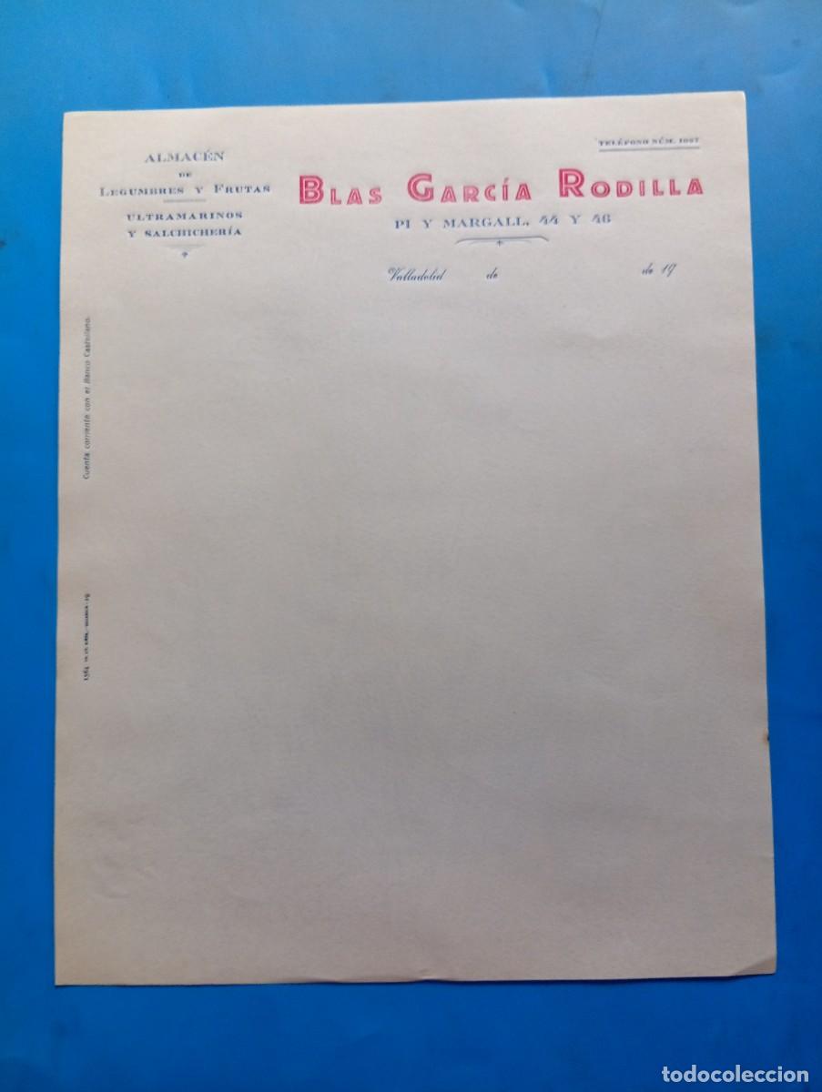 Cartas comerciales: CARTA COMERCIAL. VALLADOLID. ALMACEN DE LEGUMBRES-FRUTAS. ULTRAMARINOS-SALCHICHERIA. BLAS G&ordf;.RODILLA