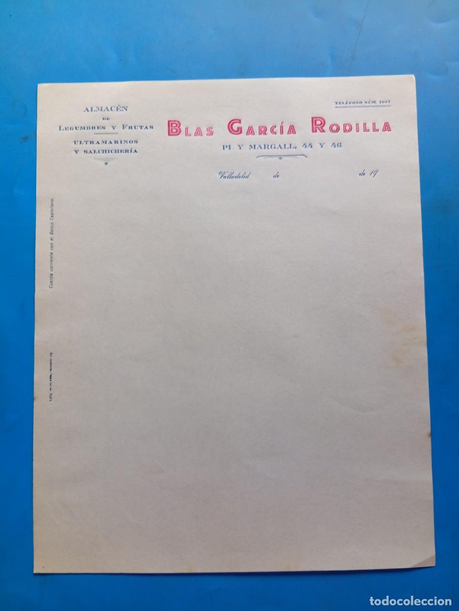 Cartas comerciales: CARTA COMERCIAL. VALLADOLID. ALMACEN DE LEGUMBRES-FRUTAS. ULTRAMARINOS-SALCHICHERIA. BLAS G&ordf;.RODILLA