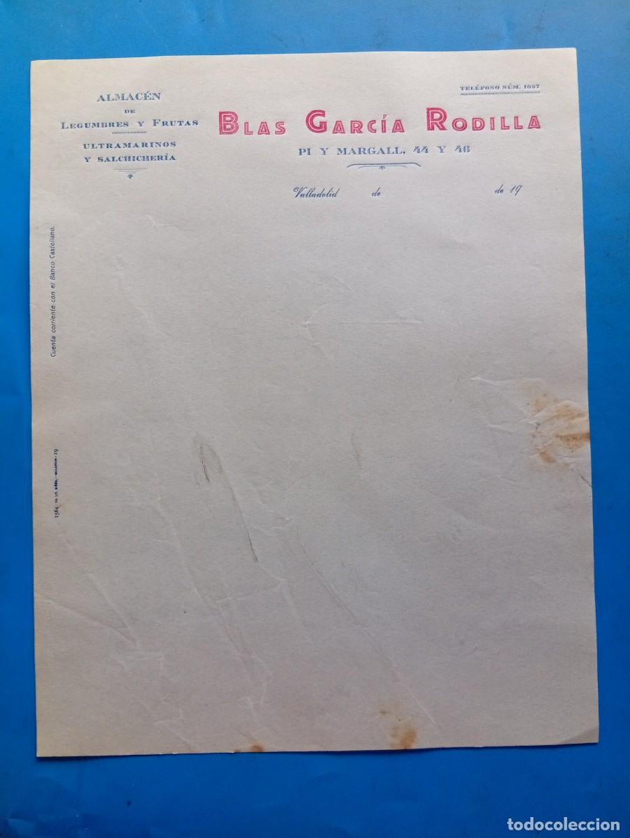 Cartas comerciales: CARTA COMERCIAL. VALLADOLID. ALMACEN DE LEGUMBRES-FRUTAS. ULTRAMARINOS-SALCHICHERIA. BLAS G&ordf;.RODILLA