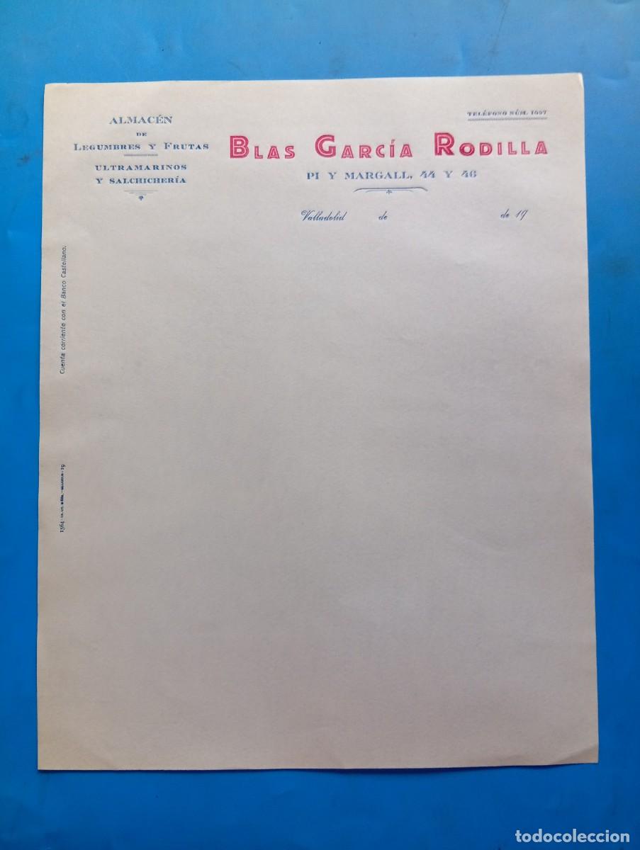 Cartas comerciales: CARTA COMERCIAL. VALLADOLID. ALMACEN DE LEGUMBRES-FRUTAS. ULTRAMARINOS-SALCHICHERIA. BLAS G&ordf;.RODILLA