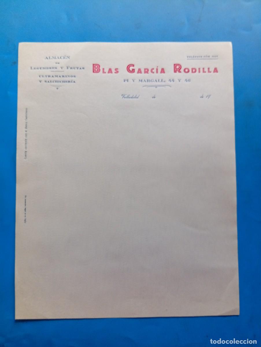 Cartas comerciales: CARTA COMERCIAL. VALLADOLID. ALMACEN DE LEGUMBRES-FRUTAS. ULTRAMARINOS-SALCHICHERIA. BLAS G&ordf;.RODILLA