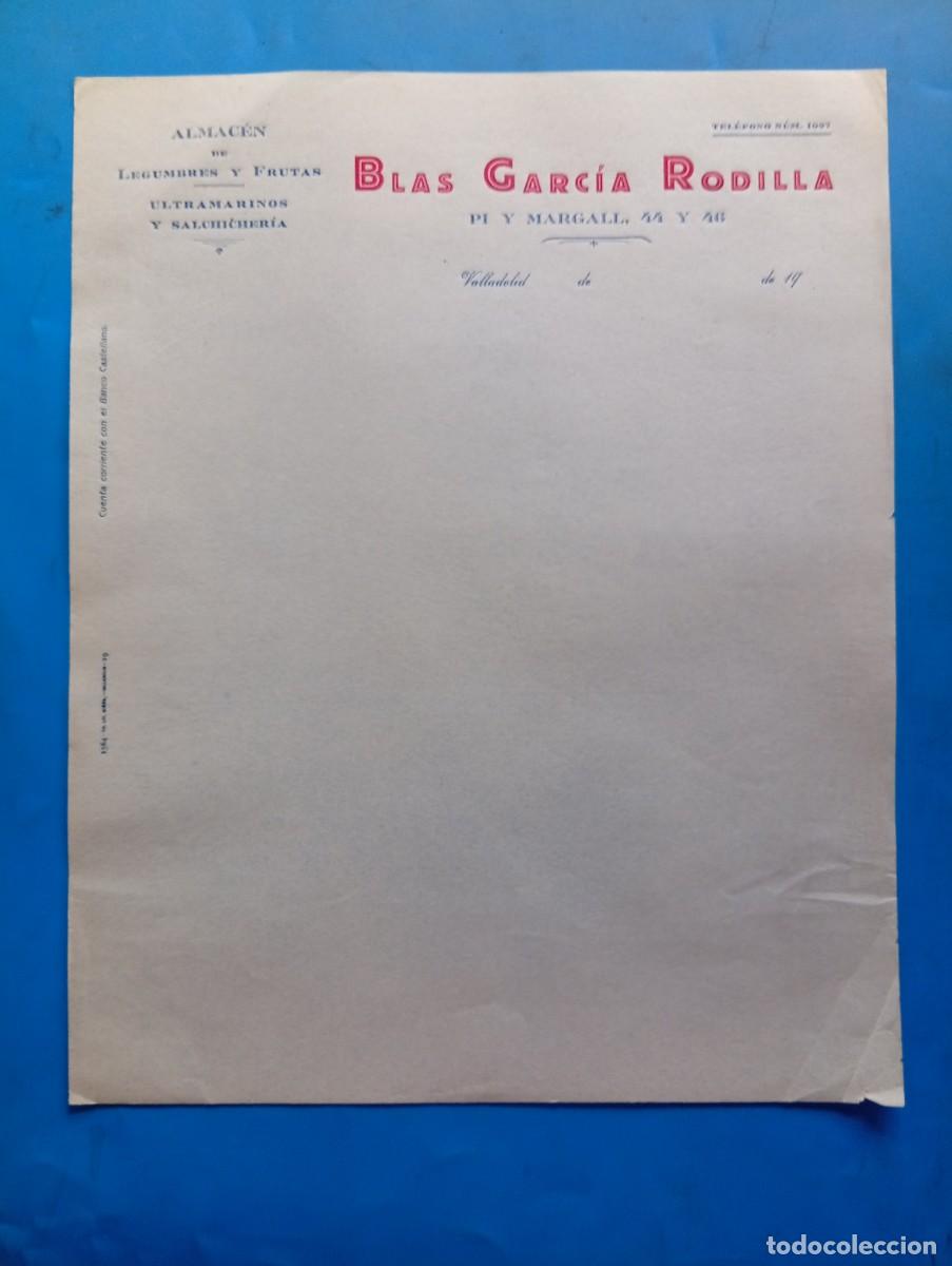 Cartas comerciales: CARTA COMERCIAL. VALLADOLID. ALMACEN DE LEGUMBRES-FRUTAS. ULTRAMARINOS-SALCHICHERIA. BLAS G&ordf;.RODILLA