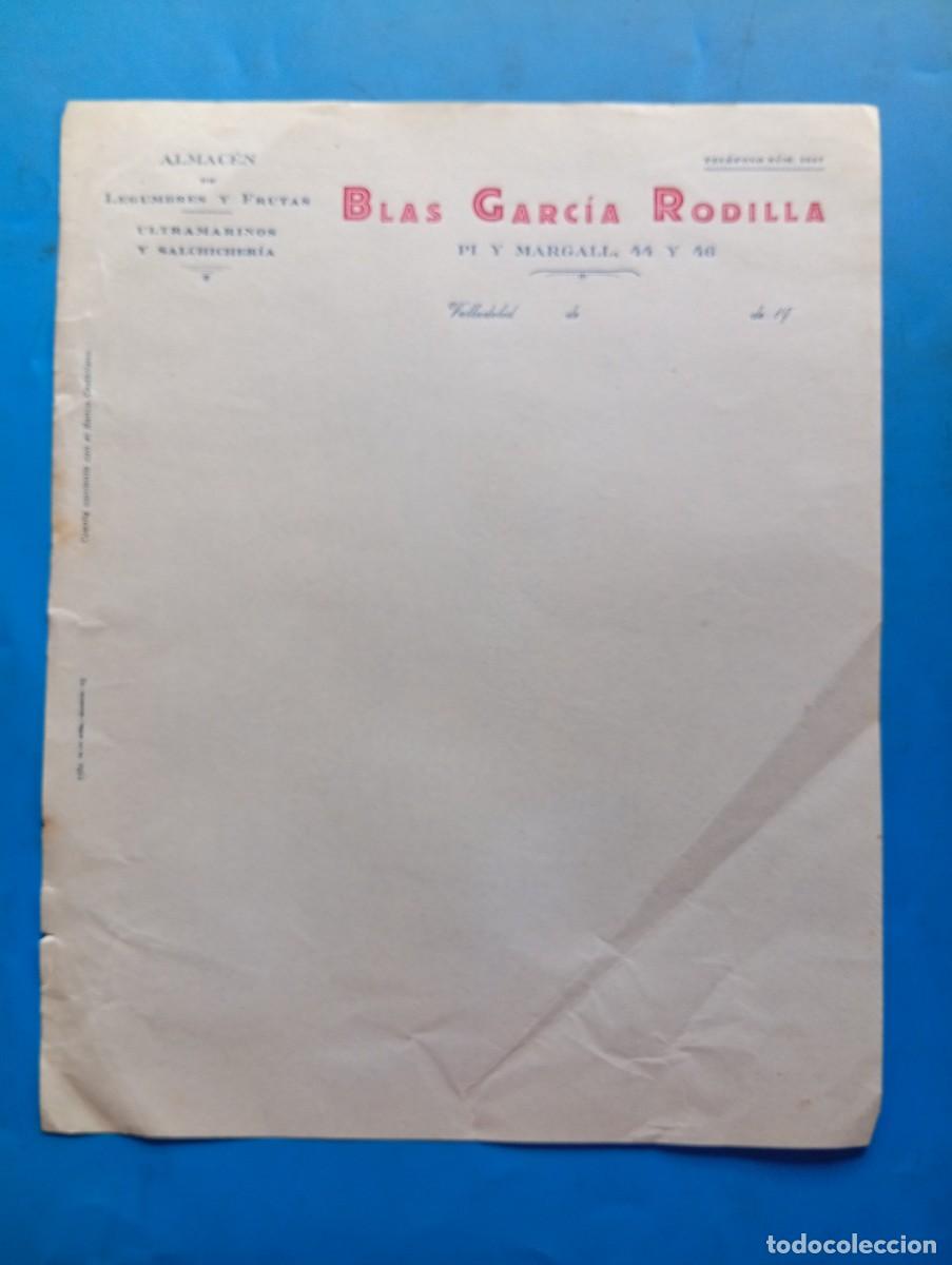 Cartas comerciales: CARTA COMERCIAL. VALLADOLID. ALMACEN DE LEGUMBRES-FRUTAS. ULTRAMARINOS-SALCHICHERIA. BLAS G&ordf;.RODILLA