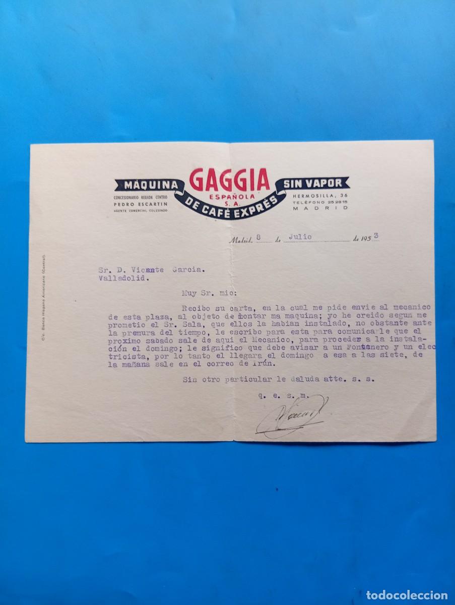 Cartas comerciales: CARTA COMERCIAL. MADRID. 1953. GAGGIA ESPA&Ntilde;OLA, S.A. MAQUINA DE CAF&Eacute; EXPR&Eacute;S SIN VAPOR.