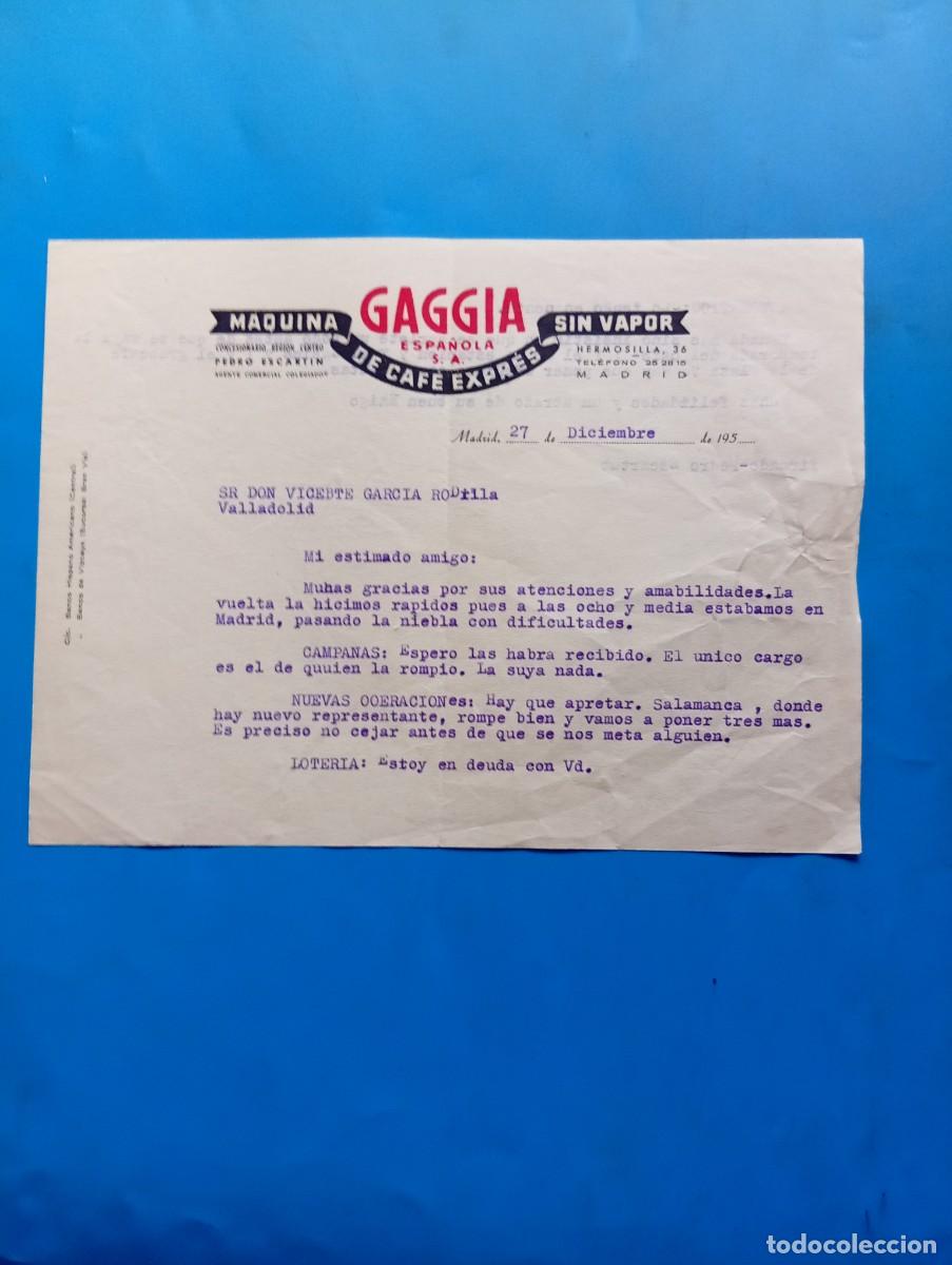 Cartas comerciales: CARTA COMERCIAL. MADRID. 195?. GAGGIA ESPA&Ntilde;OLA, S.A. MAQUINA DE CAF&Eacute; EXPR&Eacute;S SIN VAPOR.