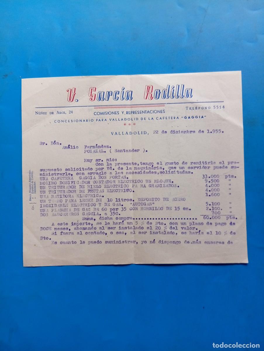 Cartas comerciales: CARTA COMERCIAL. VALLADOLID. 1955. V. GARCIA RODILLA. COMISIONES Y REPRESENTACIONES.