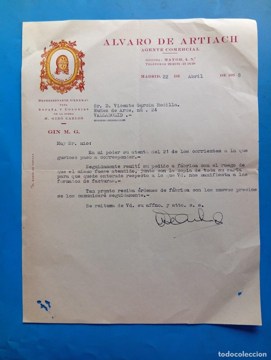 Cartas comerciales: CARTA COMERCIAL. MADRID. 1958. ALVARO DE ARTIACH. AGENTE COMERCIAL.