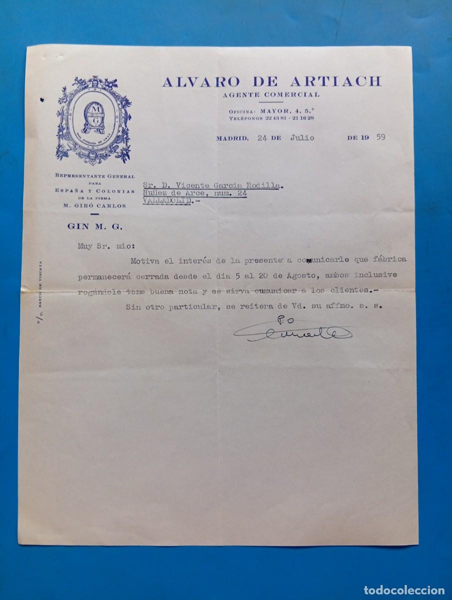Cartas comerciales: CARTA COMERCIAL. MADRID. 1959. ALVARO DE ARTIACH. AGENTE COMERCIAL.