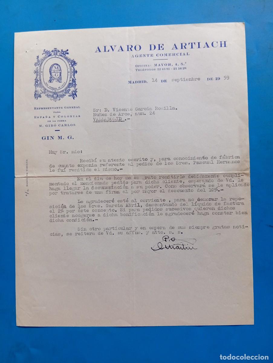 Cartas comerciales: CARTA COMERCIAL. MADRID. 1959. ALVARO DE ARTIACH. AGENTE COMERCIAL.
