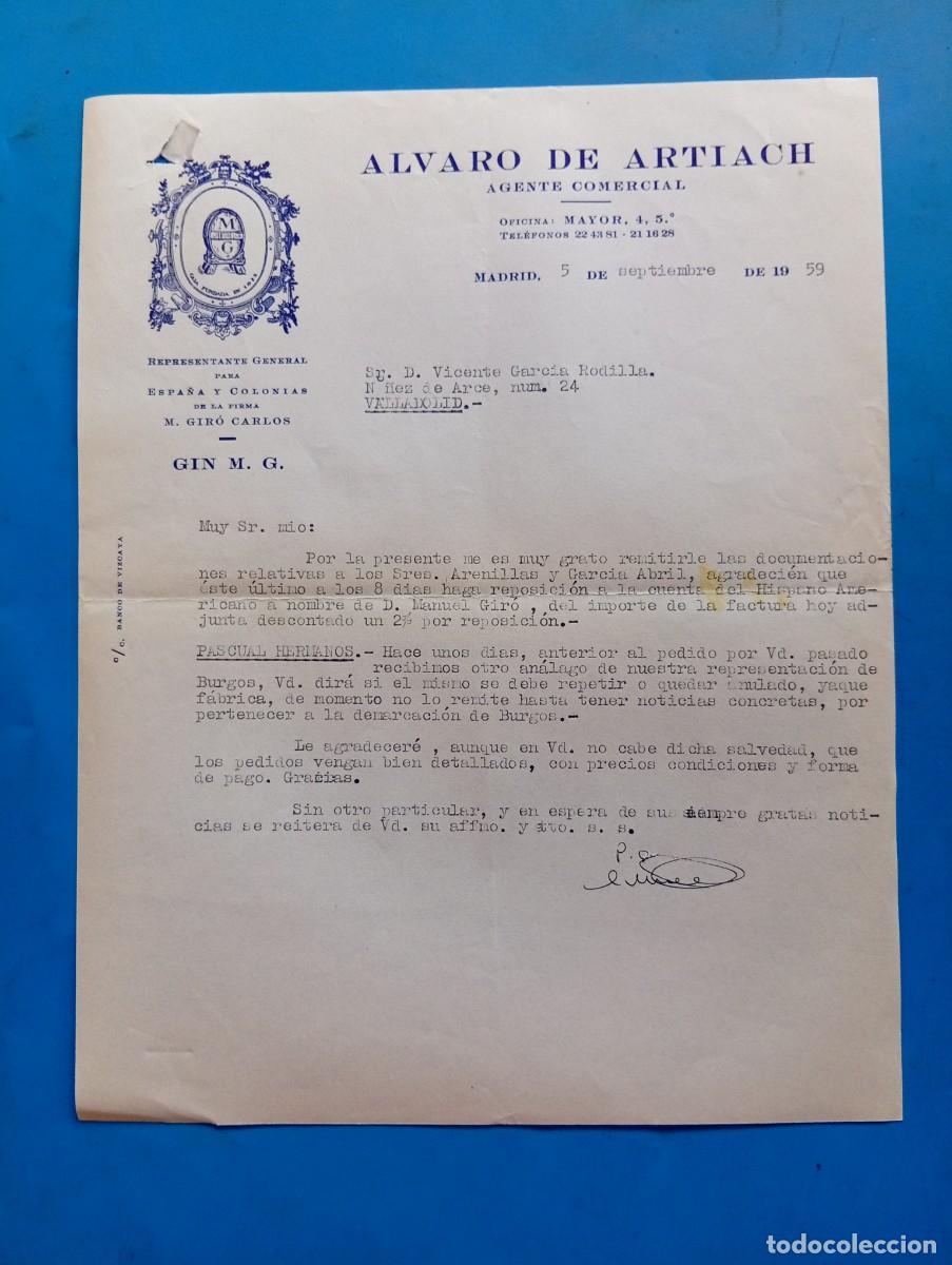 Cartas comerciales: CARTA COMERCIAL. MADRID. 1959. ALVARO DE ARTIACH. AGENTE COMERCIAL.