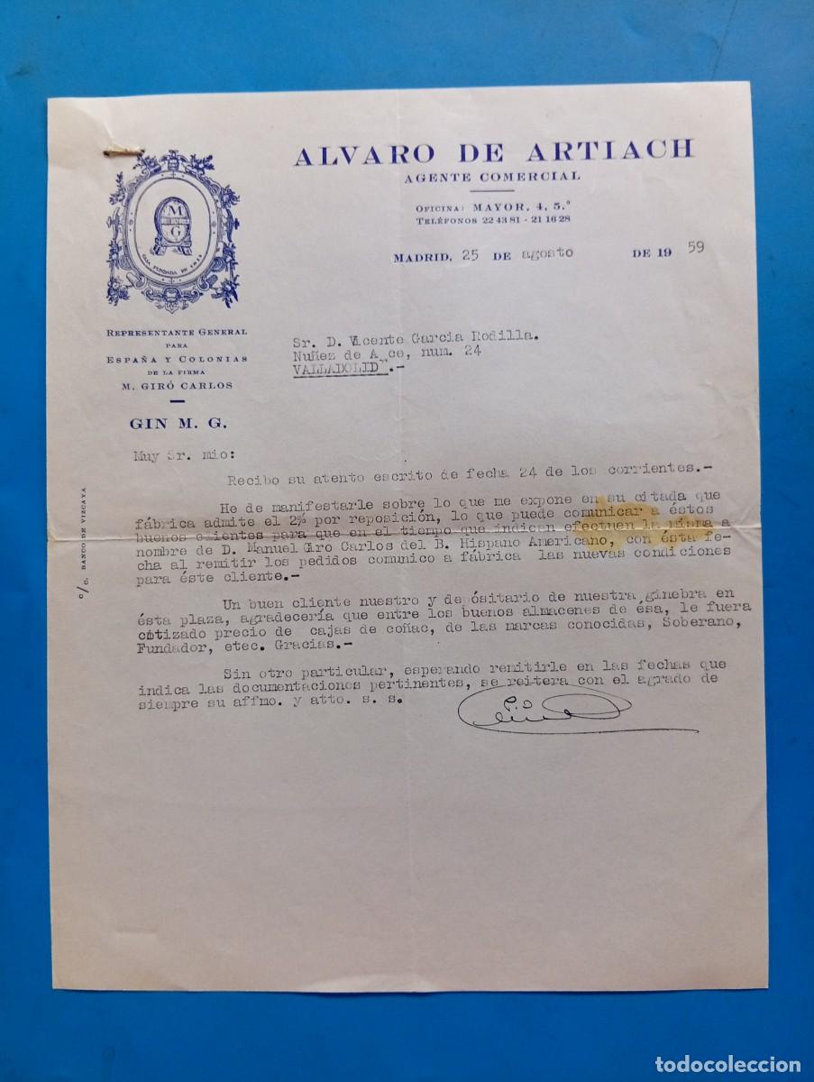 Cartas comerciales: CARTA COMERCIAL. MADRID. 1959. ALVARO DE ARTIACH. AGENTE COMERCIAL.
