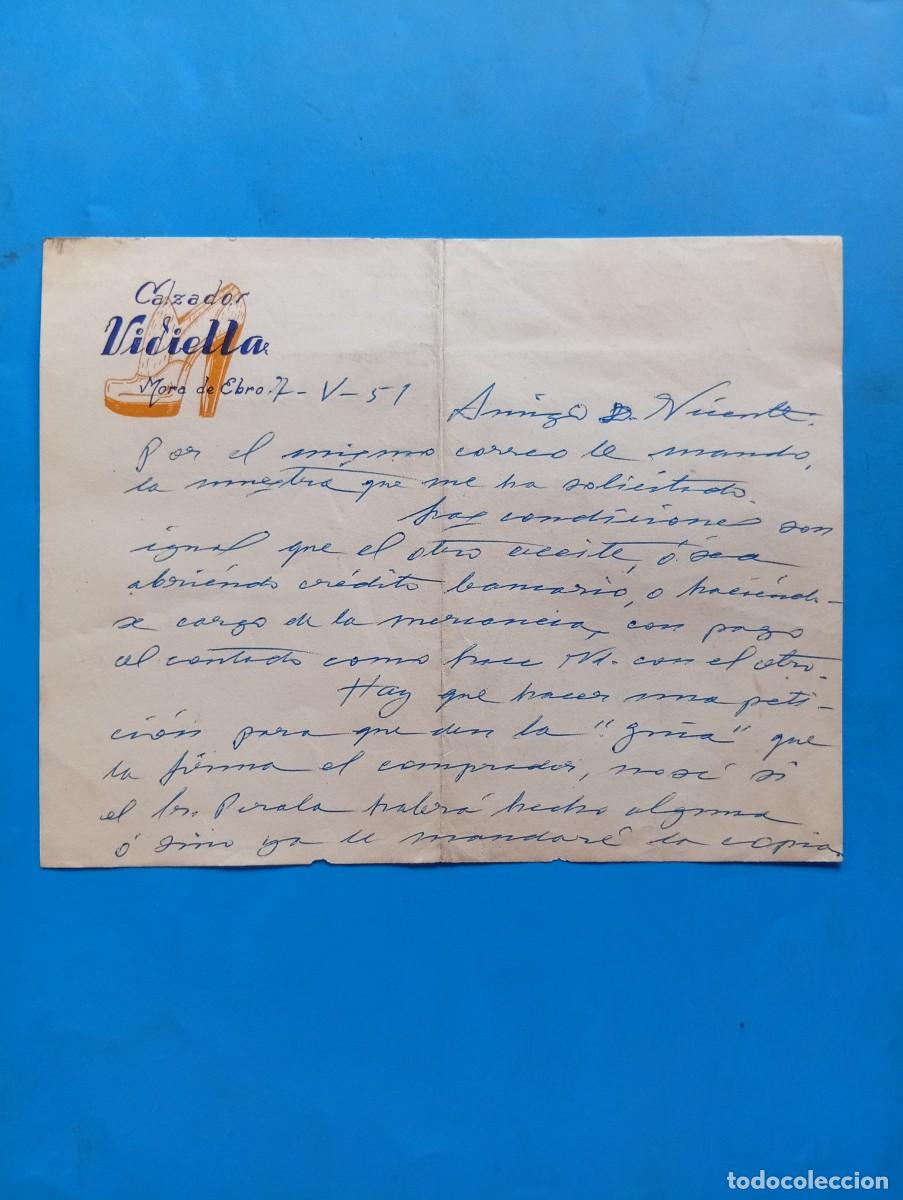 Cartas comerciales: CARTA COMERCIAL. MORA DE EBRO, TARRAGONA. 1951. CALZADOR VIDIELLA.