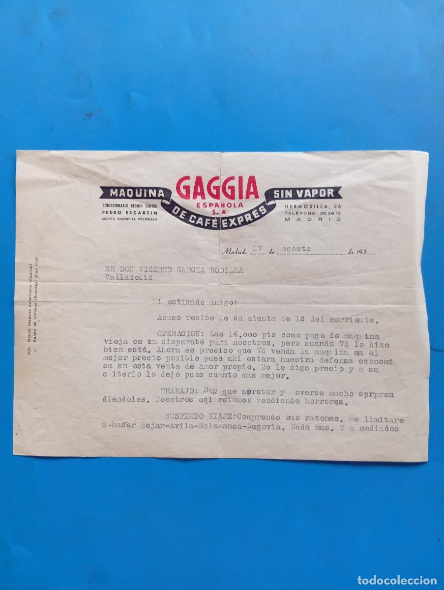 Cartas comerciales: CARTA COMERCIAL. MADRID. 195?. GAGGIA ESPA&Ntilde;OLA, S.A. MAQUINA DE CAF&Eacute; EXPR&Eacute;S SIN VAPOR.