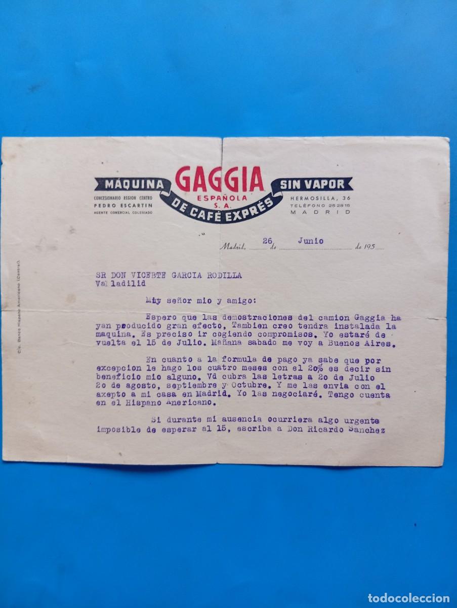 Cartas comerciales: CARTA COMERCIAL. MADRID. 195?. GAGGIA ESPA&Ntilde;OLA, S.A. MAQUINA DE CAF&Eacute; EXPR&Eacute;S SIN VAPOR.