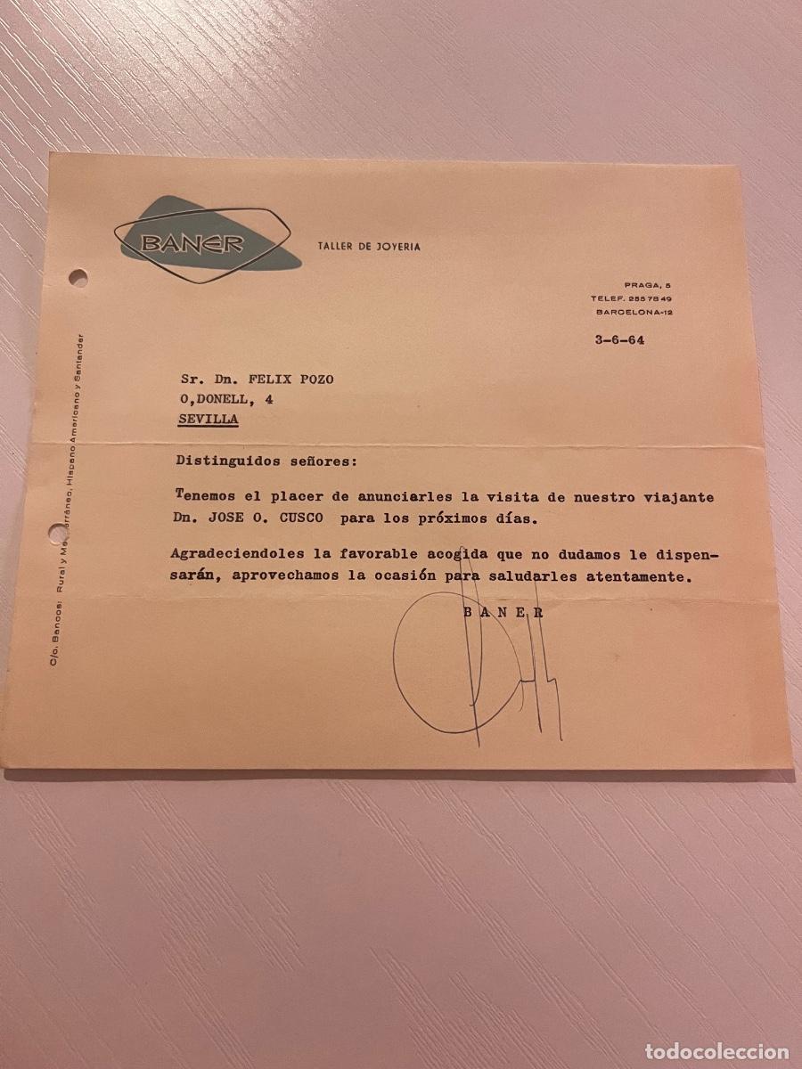 Cartas comerciales: CARTA COMERCIAL. BARCELONA, 1964. BANER. TALLER DE JOYER&Iacute;A.