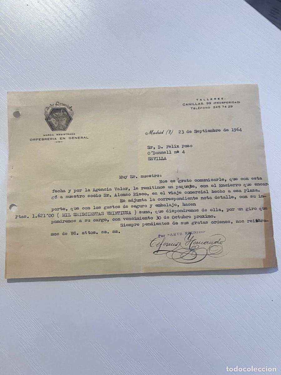 Cartas comerciales: CARTA COMERCIAL. MADRID, 1964. ARTE REUNIDO. ORFEBRER&Iacute;A EN GENERAL.