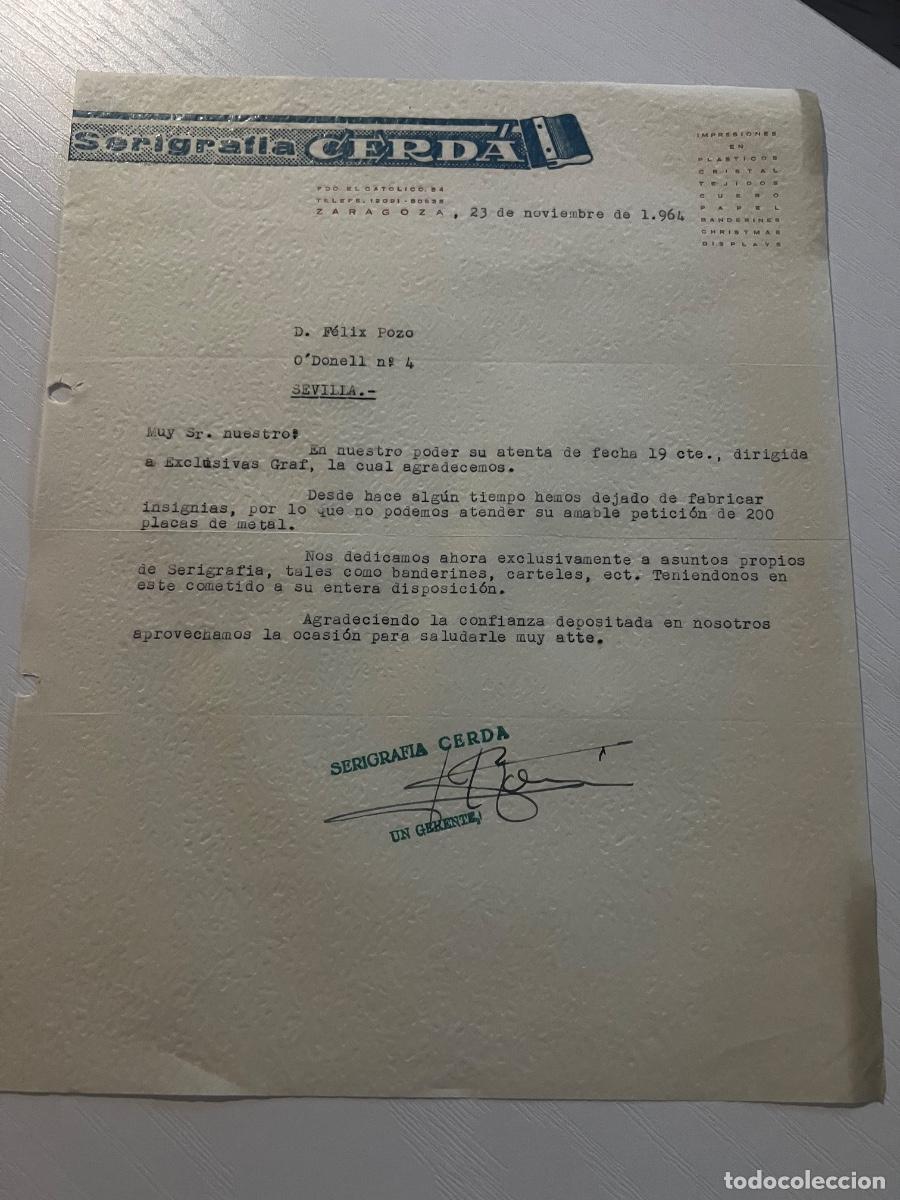 Cartas comerciales: CARTA COMERCIAL. ZARAGOZA, 1964. SERIGRAF&Iacute;A CERD&Aacute;.