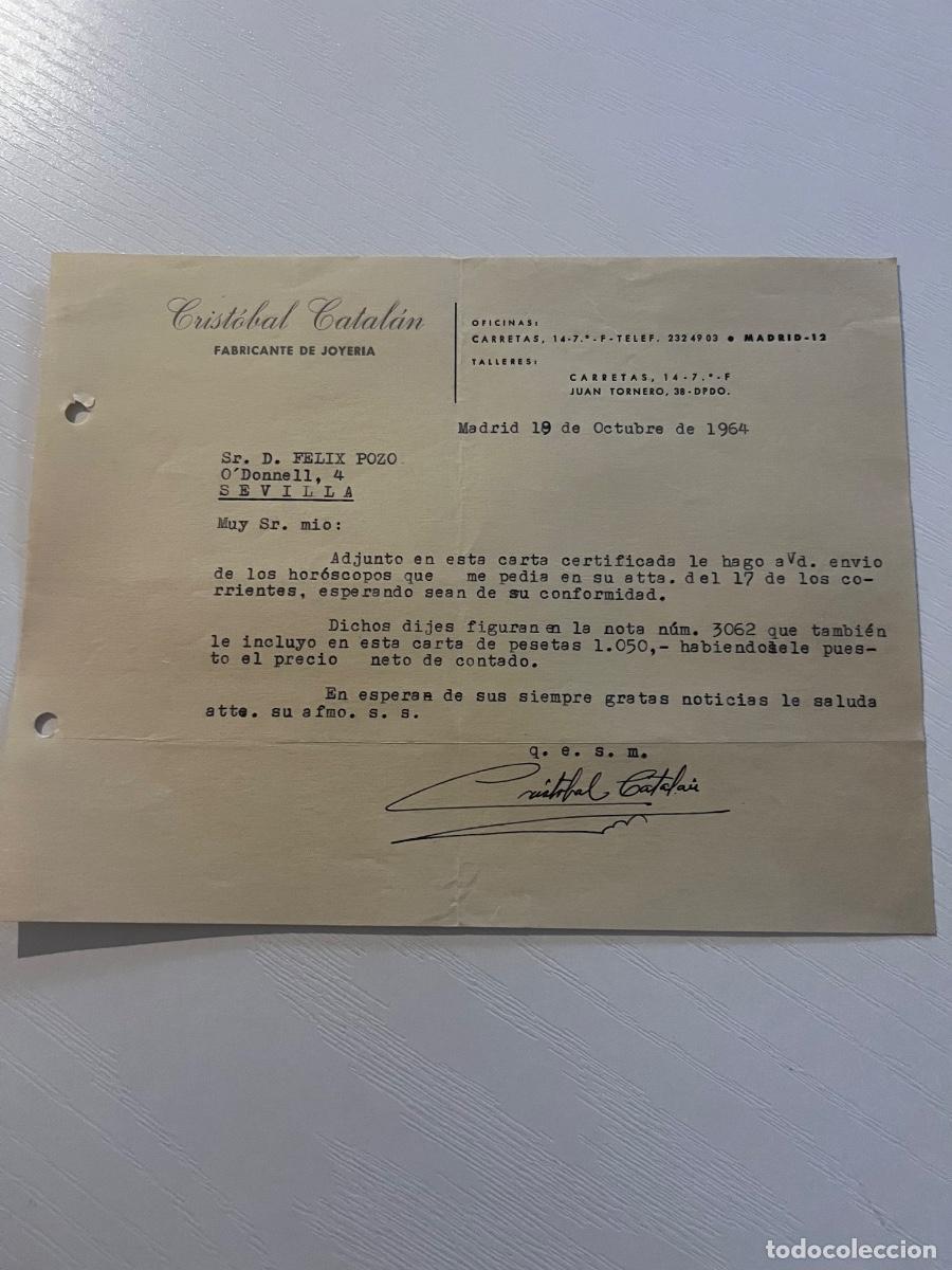 Cartas comerciales: CARTA COMERCIAL. MADRID, 1964. CRIST&Oacute;BAL CATAL&Aacute;N. FABRICANTE DE JOYER&Iacute;A.