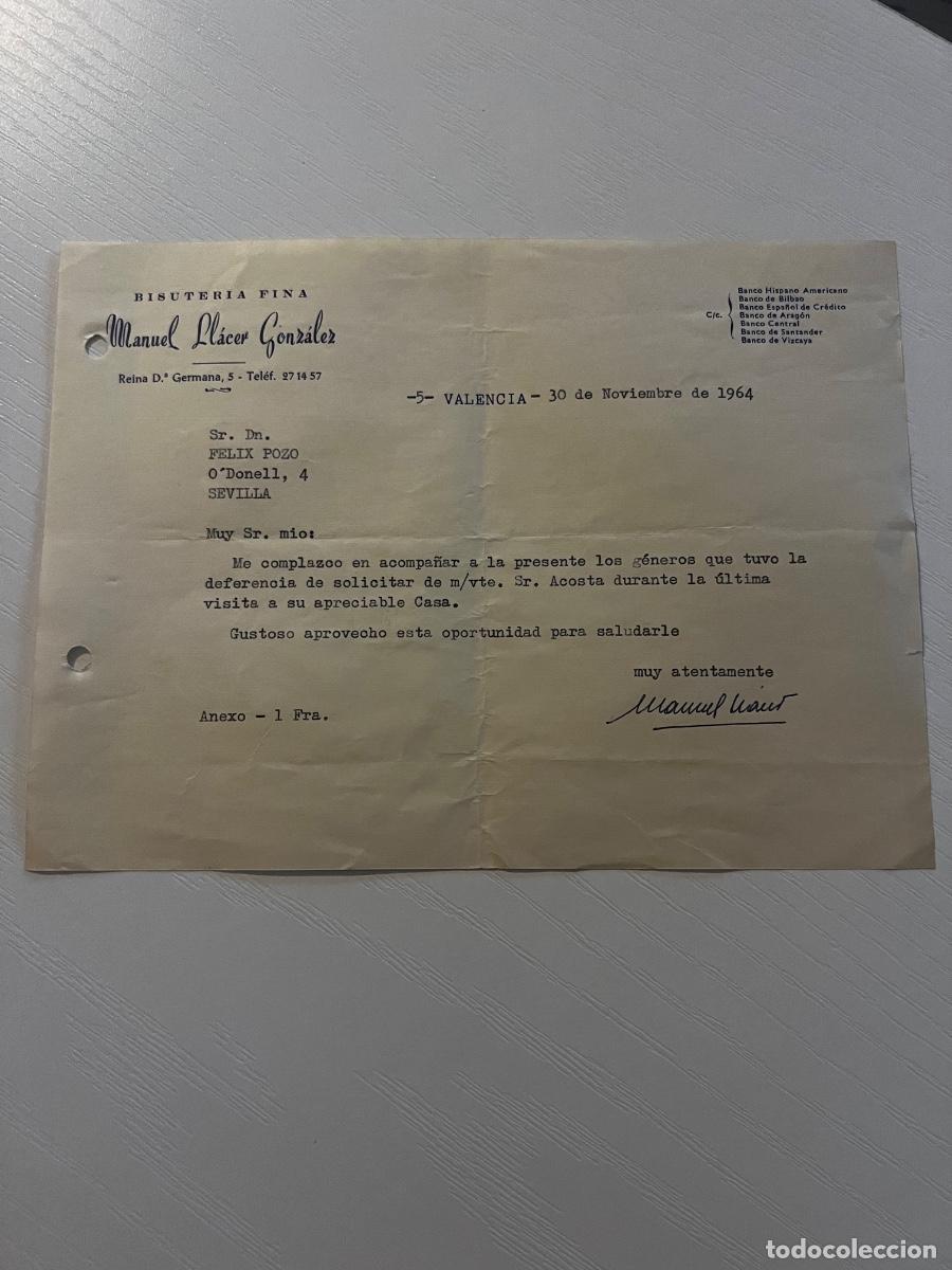 Cartas comerciales: CARTA COMERCIAL. VALENCIA, 1964. MANUEL LLACER GONZ&Aacute;LEZ. BISUTER&Iacute;A FINA.