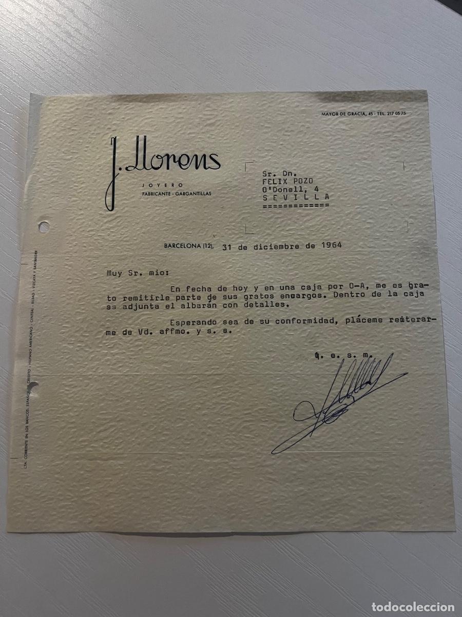 Cartas comerciales: CARTA COMERCIAL. BARCELONA, 1964. J. LLORENS. JOYERO. FABRICANTE-GARGANTILLAS.