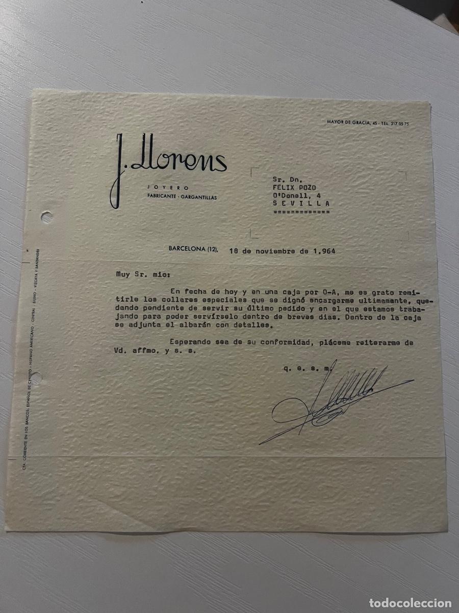 Cartas comerciales: CARTA COMERCIAL. BARCELONA, 1964. J. LLORENS. JOYERO. FABRICANTE-GARGANTILLAS.