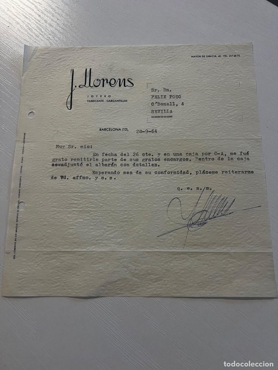 Cartas comerciales: CARTA COMERCIAL. BARCELONA, 1964. J. LLORENS. JOYERO. FABRICANTE-GARGANTILLAS.